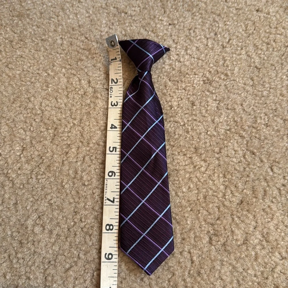 BOYS Plaid Purple Clip On Tie